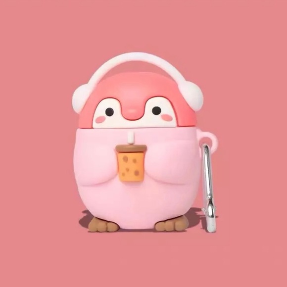 Penguin Airpod case 1 2 pink cute headphone bubble tea cool cartoon adorable - Picture 2 of 3